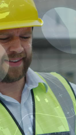 animación del procesamiento de estadísticas sobre arquitectas que mantienen planes en el sitio de construcción