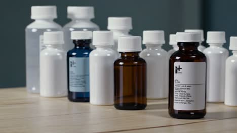 various medicine bottles on a table