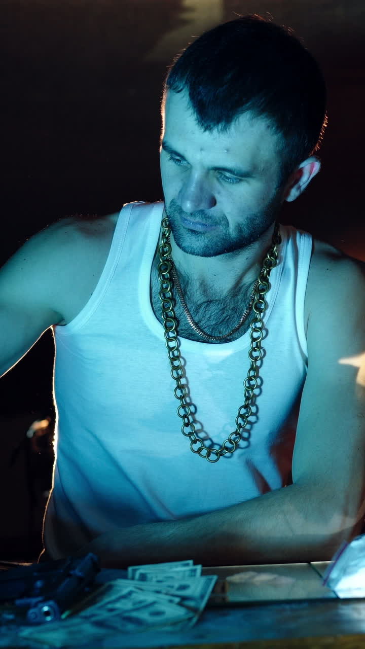 In the Underground Laboratory Newly Cooked Batch of Drugs in the Bags for Further Street Distribution. Vertical video