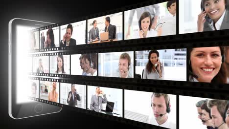 montaje de personas de negocios en el teléfono