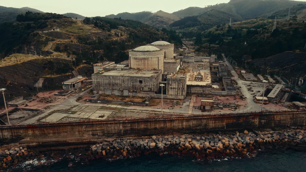 Aerial View of Abandoned Nuclear Power Plant on the Coast