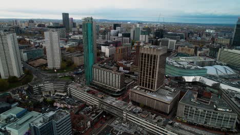 downtown city centre buildings of birmingham, england in the uk - aerial