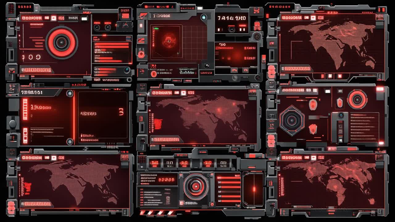 Animated Futuristic HUD Display with Global Data and World Map