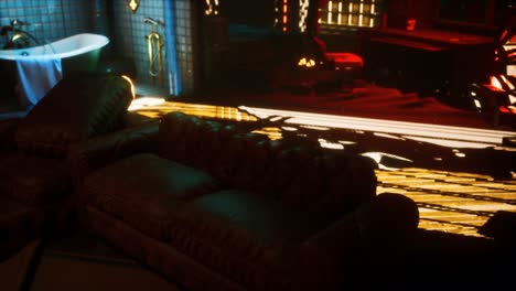 sci fi futuristic interior with neon lights