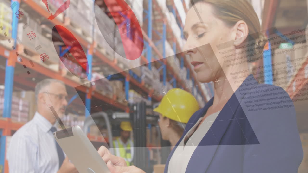 анимация обработки финансовых данных над различными работниками на складе