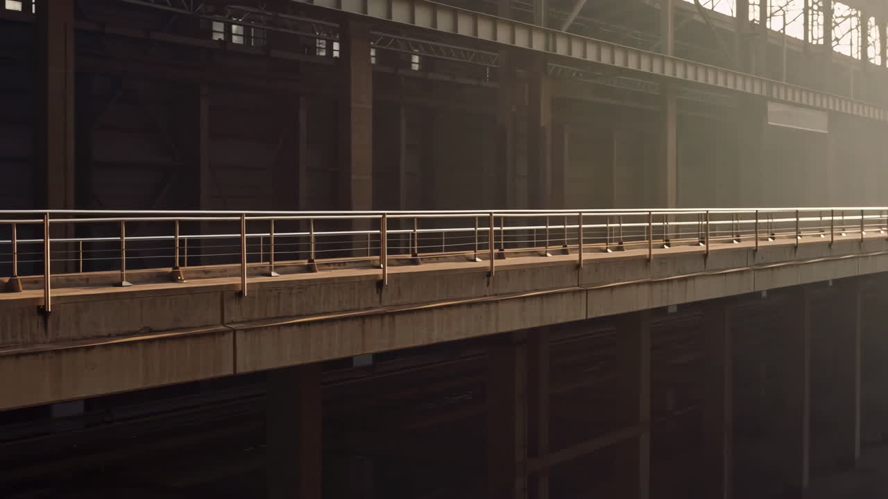 Industrial Walkway Inside a Large Factory Building