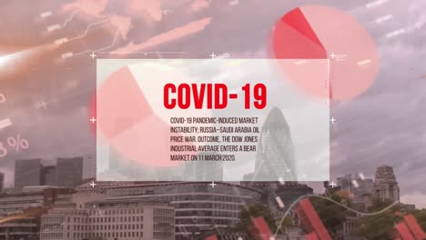 animación del procesamiento de datos y estadísticas de covid-19 sobre el paisaje urbano