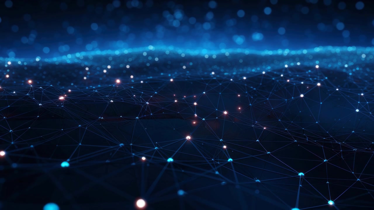 Blue Digital Network Connections with Glowing Data Points