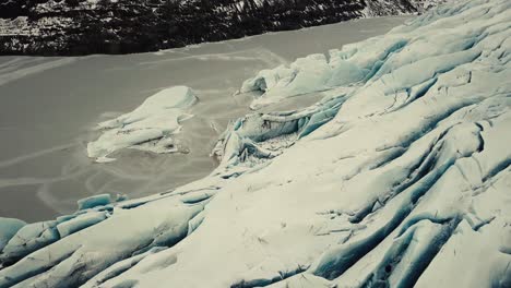 glacier tongue in iceland, filmed by drone from multiple angles