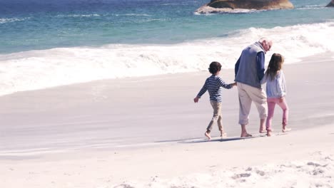 grandpa walking with his grandchildren