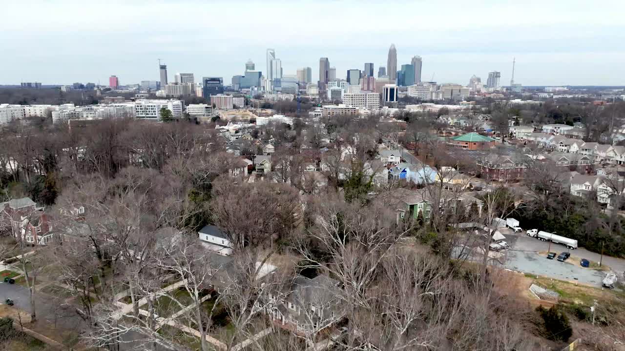 aerial pullout from charlotte nc, north carolina skyline