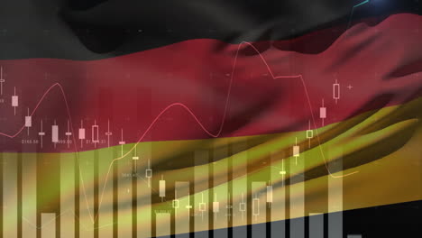 animation of financial data processing over flag of germany