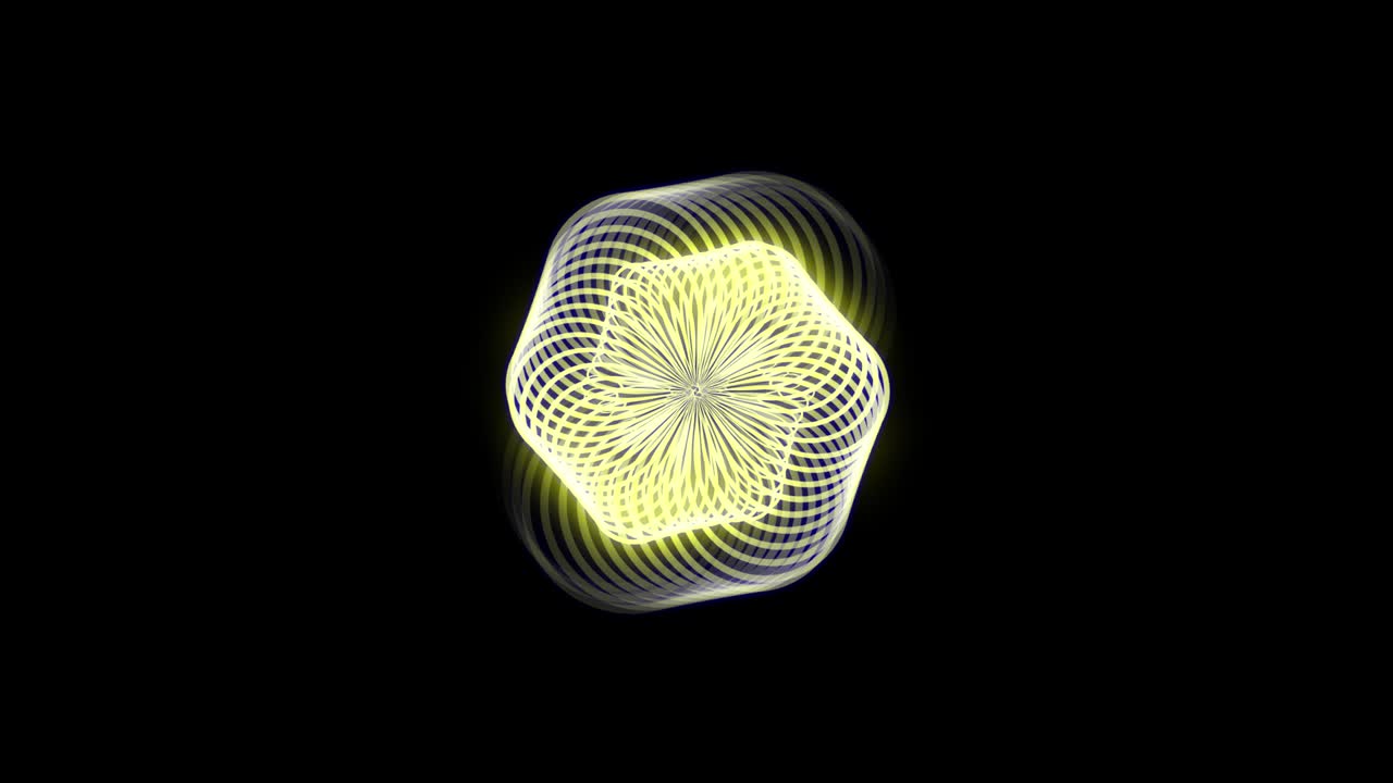 Animation of abstract geometric shapes.  A background full of imagination and creativity. The background is black. The color is light yellow.