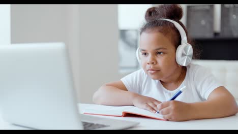 young girl studying online