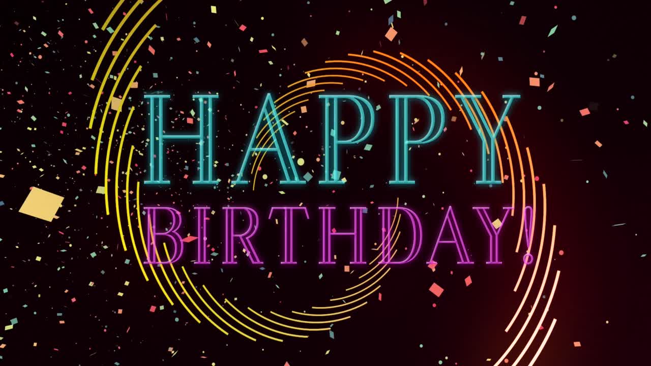 animación del texto de feliz cumpleaños sobre las formas
