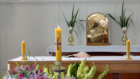 shot of flower and candle used for a funeral