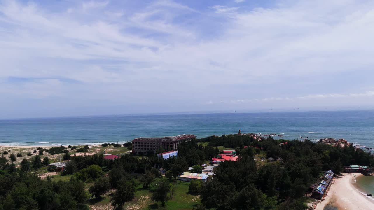 Aerial View Tilt-Dolly of the Coast in Binh Thuan (Vietnam) During the Rainy Season
