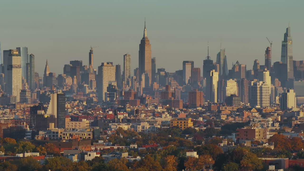 Aerial view of Midtown Manhattan on an autumn morning. Shot in New York City