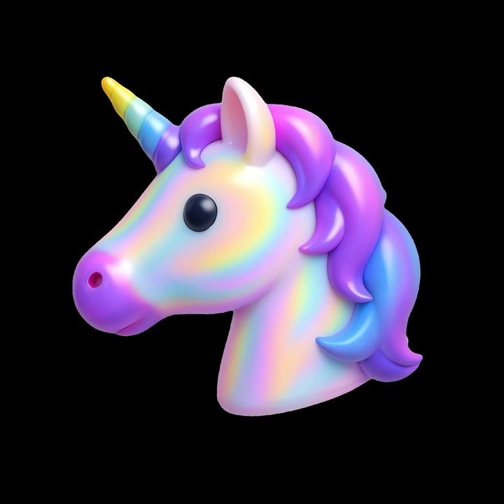 3D Animated Iridescent Unicorn Head Emoji