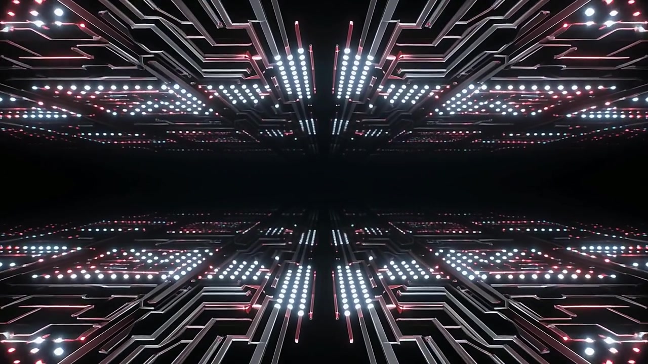 Loop continuo di un tunnel di tecnologia digitale con luci incandescenti