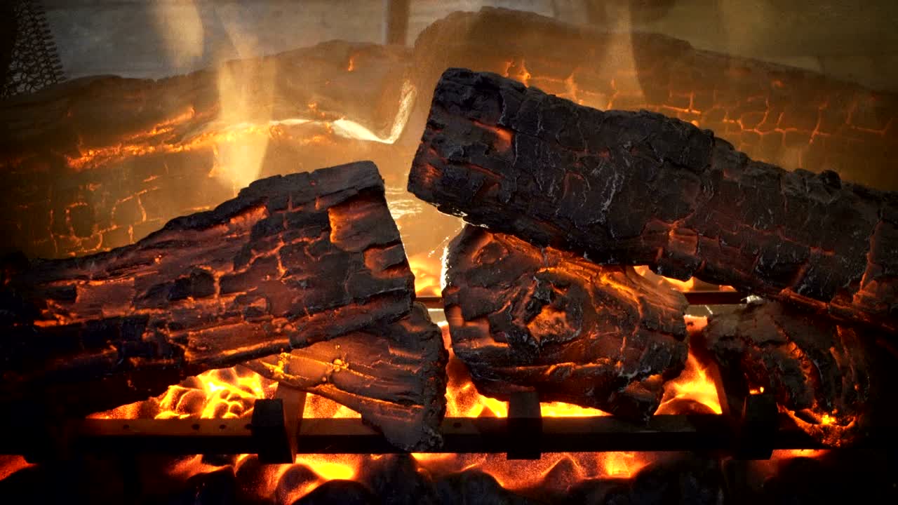 a fireplace in the rural house, loop background