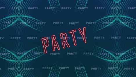 animation of party neon text in repetition over blue pattern