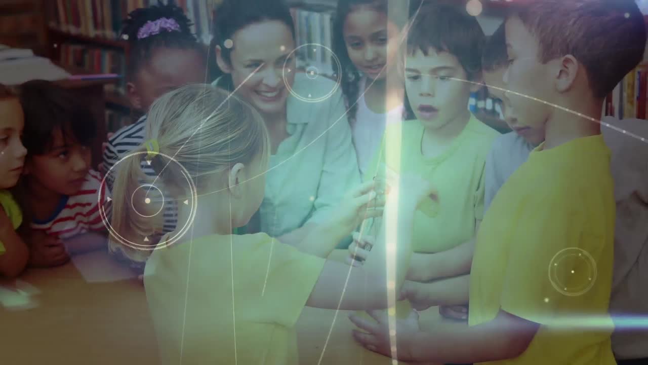 animación de redes de conexiones entre diversos maestros y escolares durante la clase de química