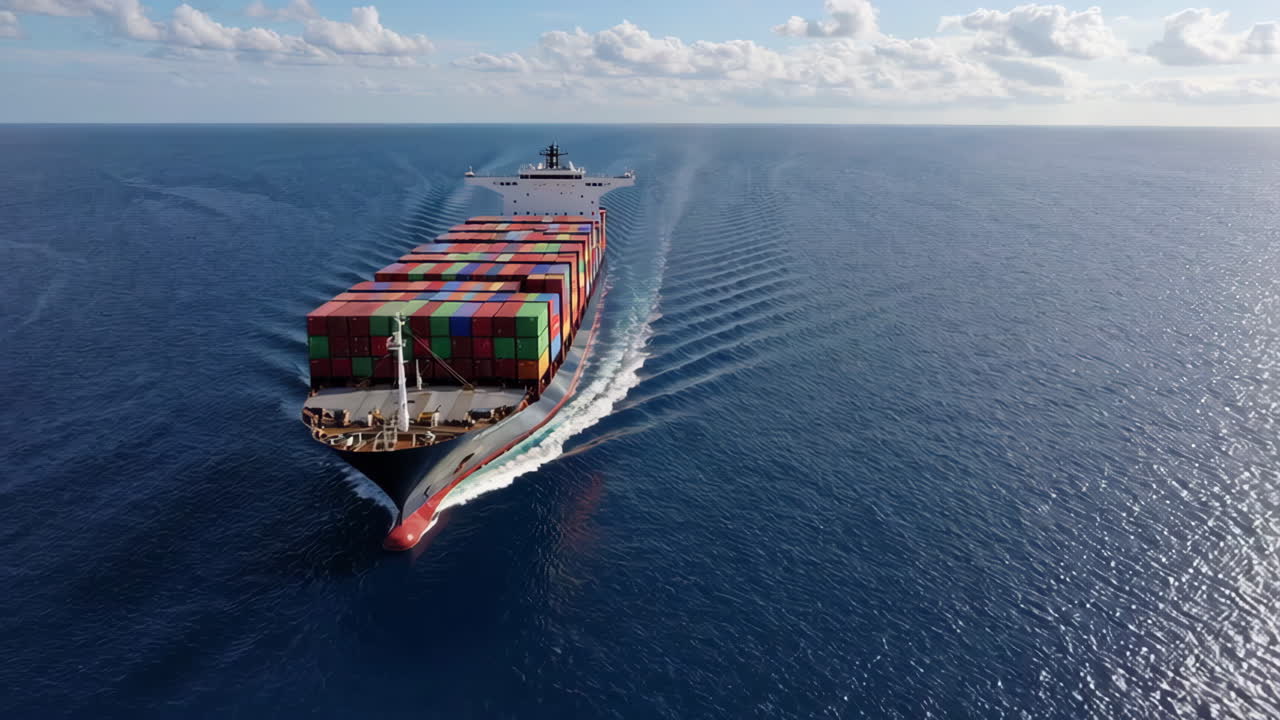 Container Ship Sailing Across The Ocean