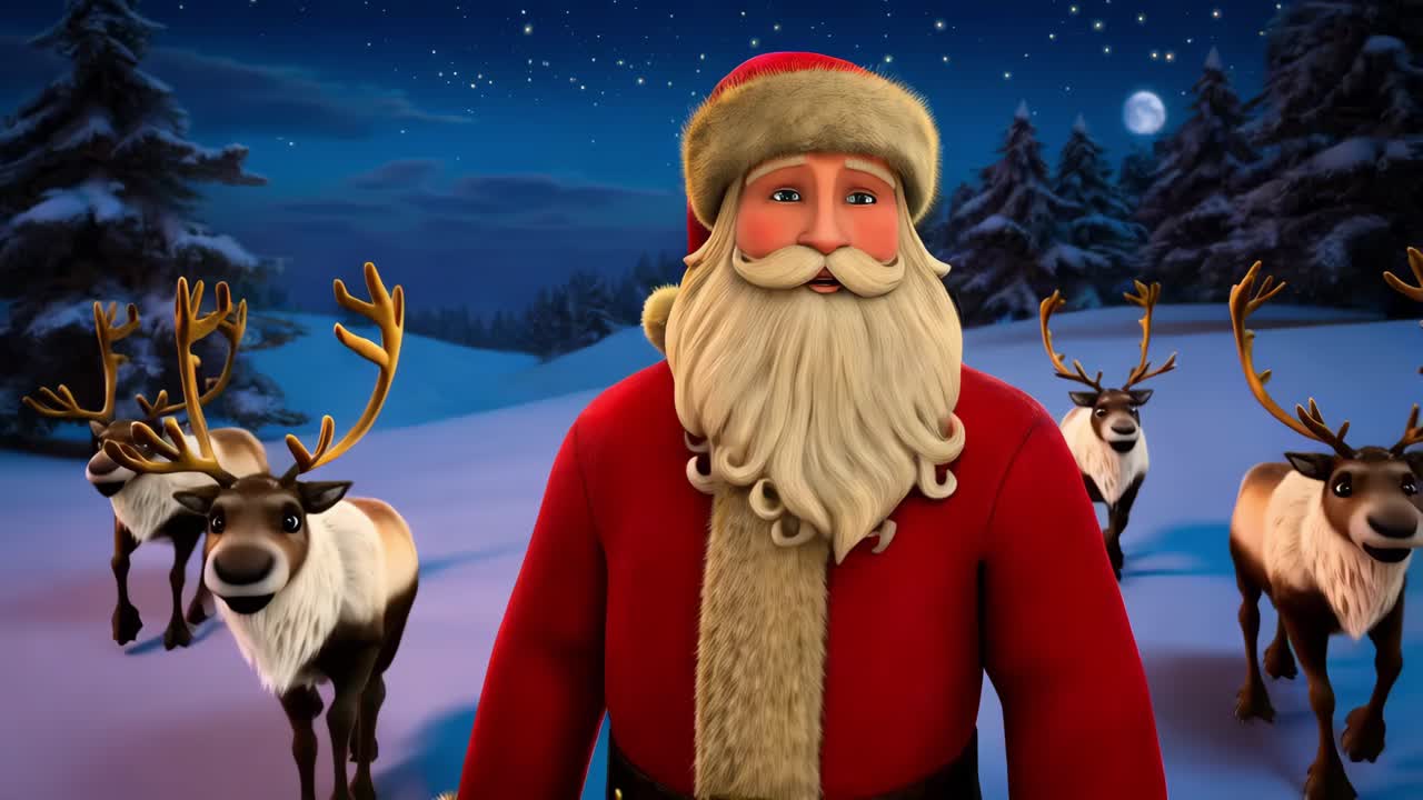 겨울 밤의 장면에서 산타와 사
