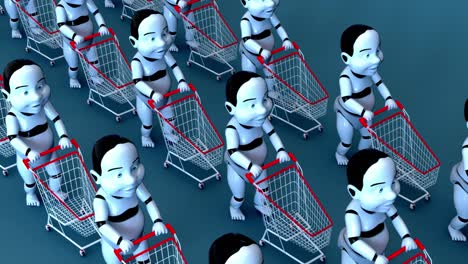 4k concept animation of baby robots shopping