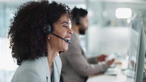 happy woman, call center and customer service