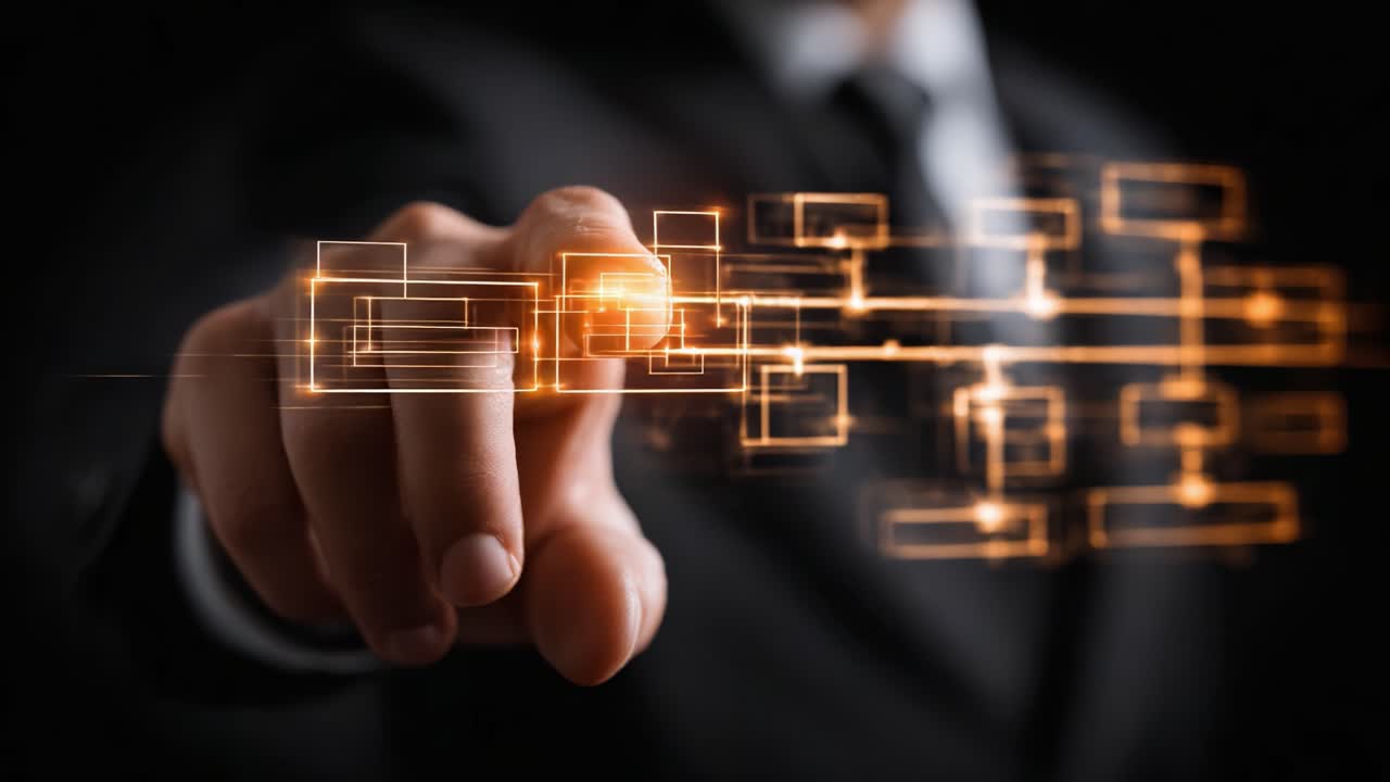 A Professional Engages in Digital Interaction, Utilizing Touch Technology to Manipulate Abstract Data Representations in a Darkened Environment