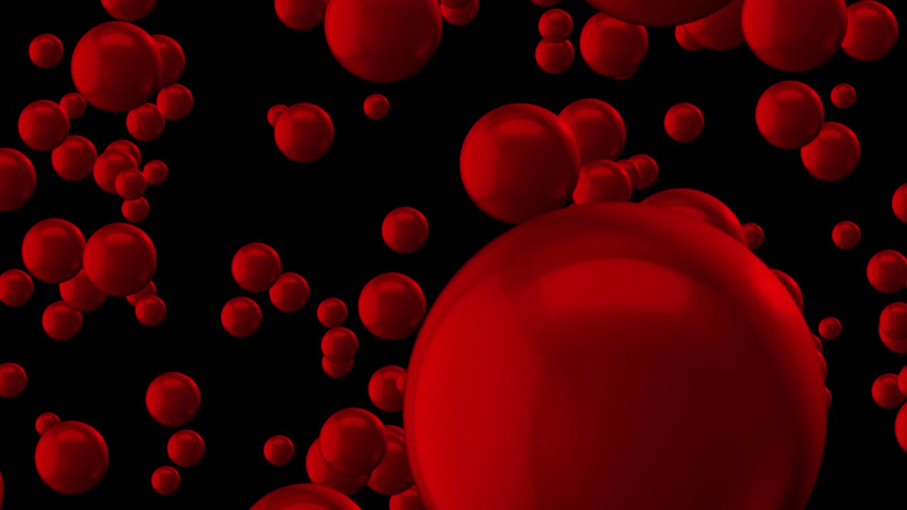 Animazione astratta di sfere rosse fluttuanti su sfondo nero