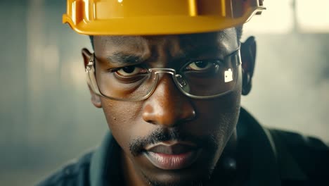 close up portrait of a serious construction worker