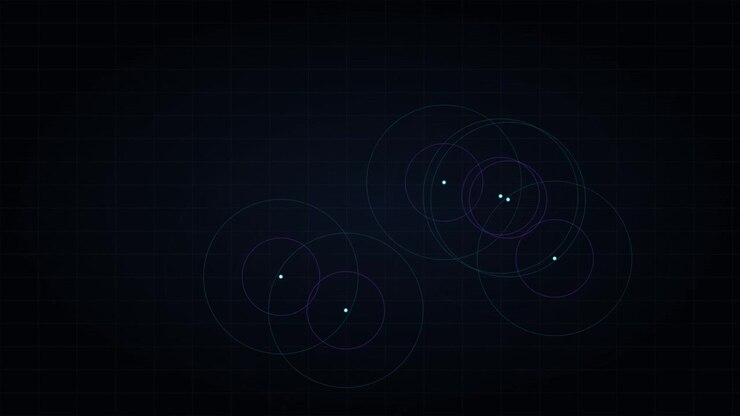 Abstract Digital Network Nodes with Pulsing Circular Waves