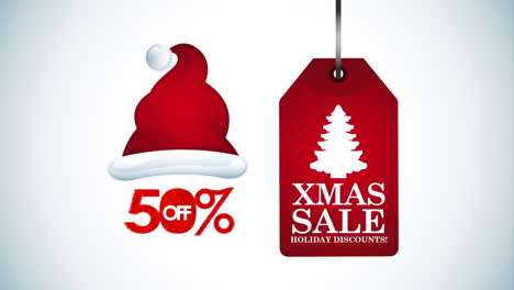 merry christmas animation with pine tree and ball hanging