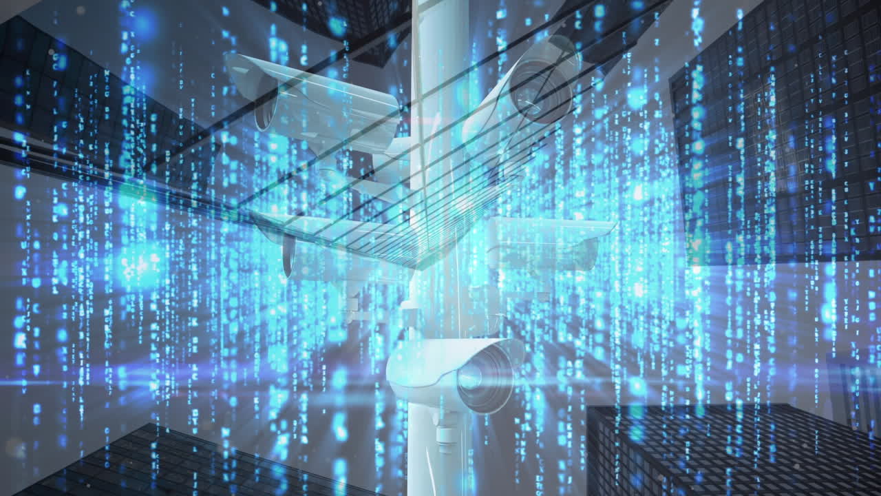 도시 풍경 위에서 움직이는 카메라와 모양의 애니메이션