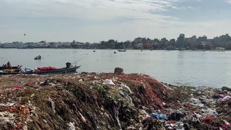 garbage into sewage. river water pollution