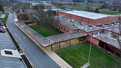 aerial of american school building