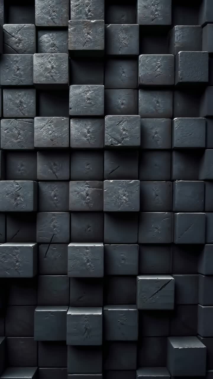 Aerial view of textured black cubes forming a geometric pattern