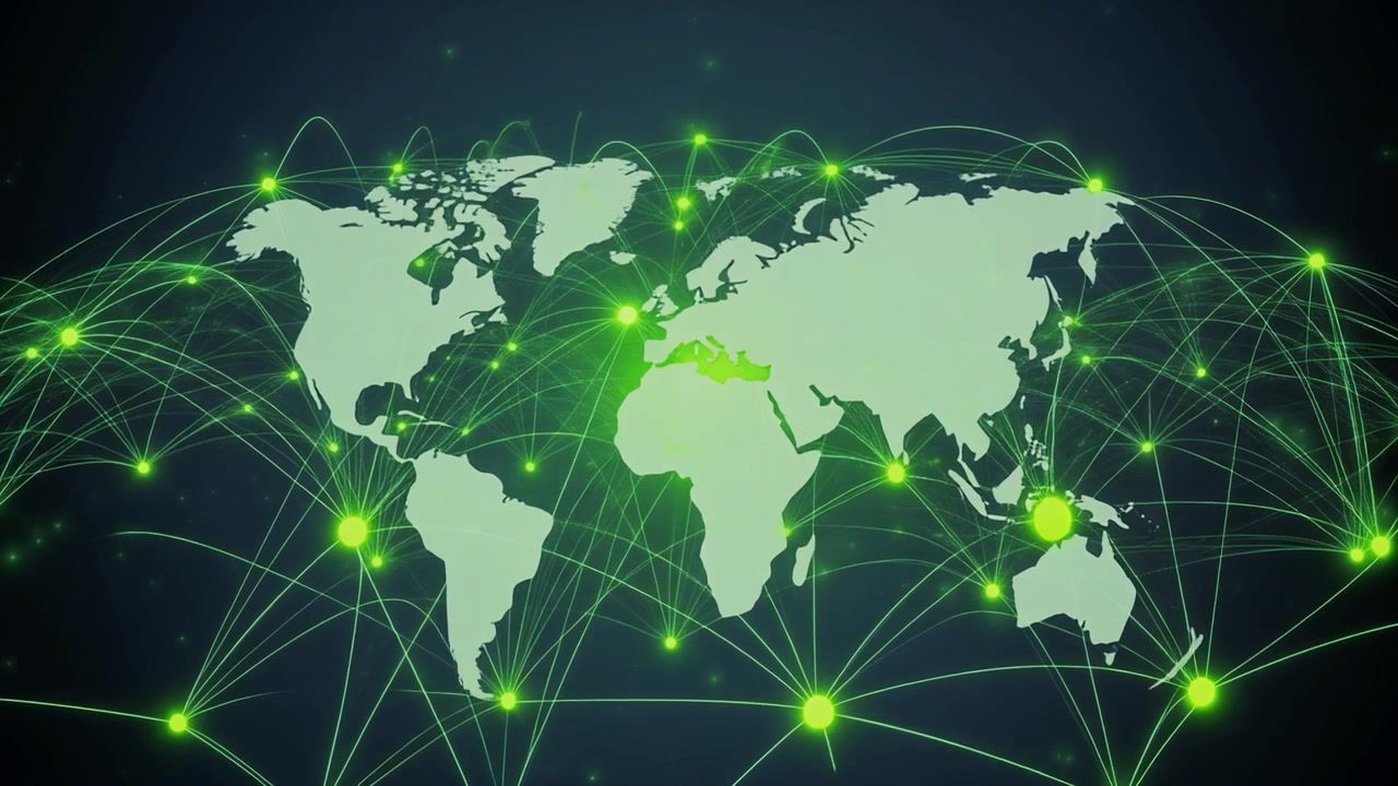Digital World Map with Glowing Network Connections