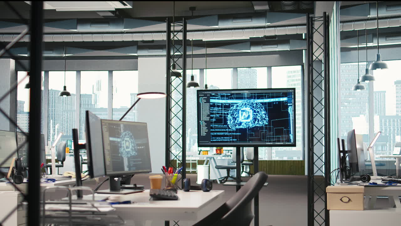 Pc In Office Used To Design And Implement Algorithms Enabling Machine Learning