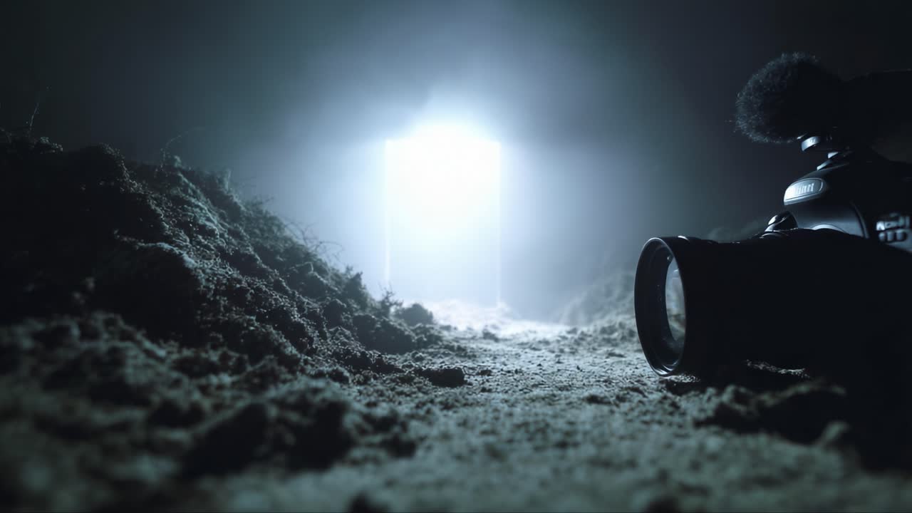 Exploration of Hidden Depths: Captivating Visual Journey Through Mysterious Terrain with Glowing Light and Camera Perspective