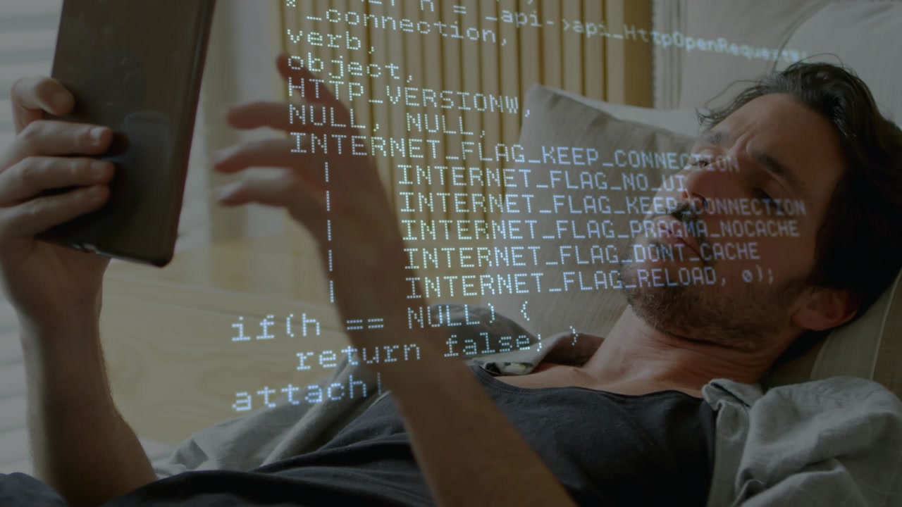 Animation of data processing over caucasian businessman using smartphone