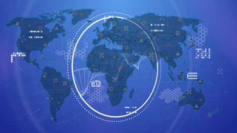 Animation-of-dna-strand,-world-map-and-data-processing