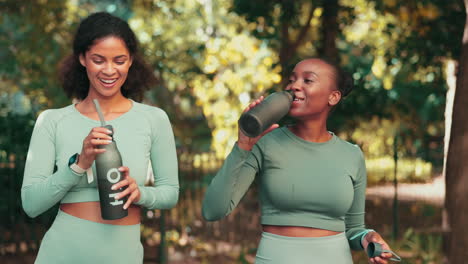 fitness, drinking water and friends with women