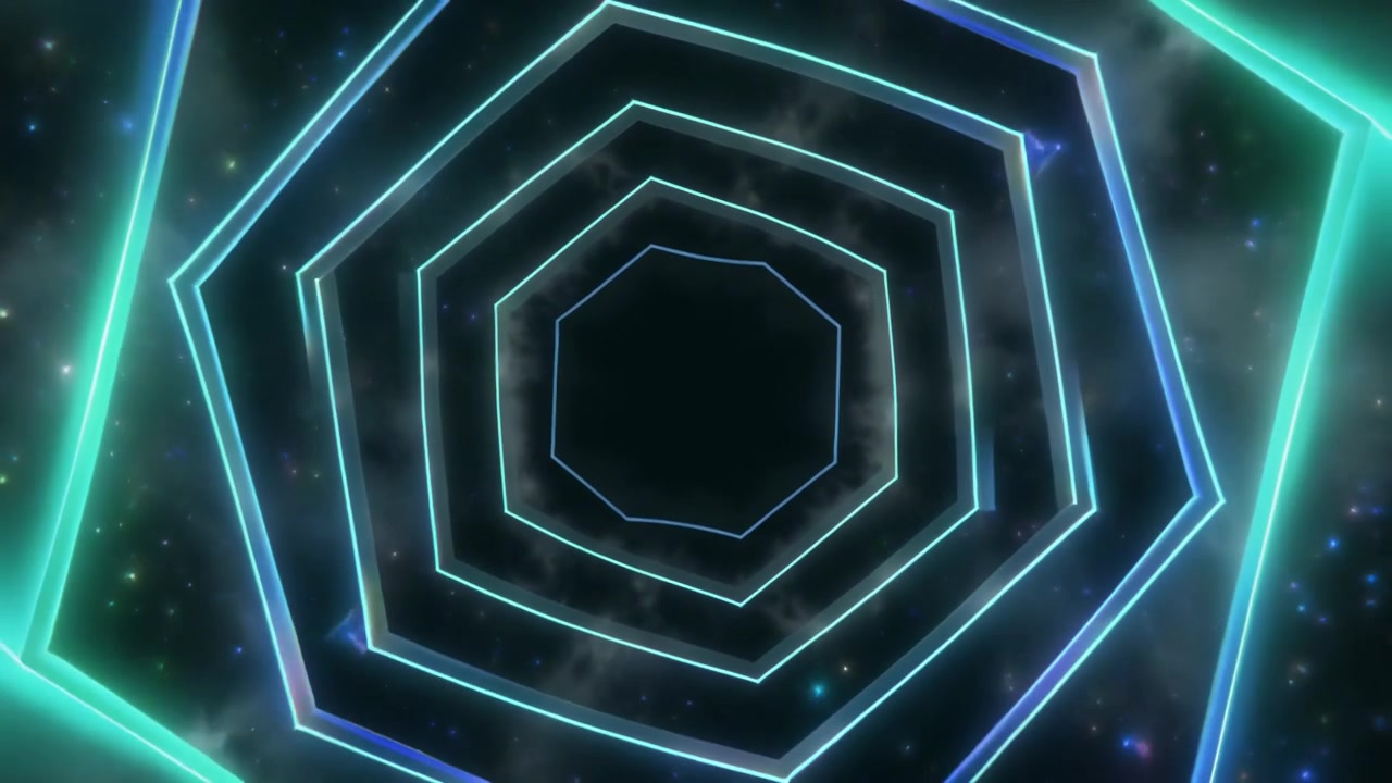 Abstract Neon Hexagon Tunnel Moving Through Deep Space