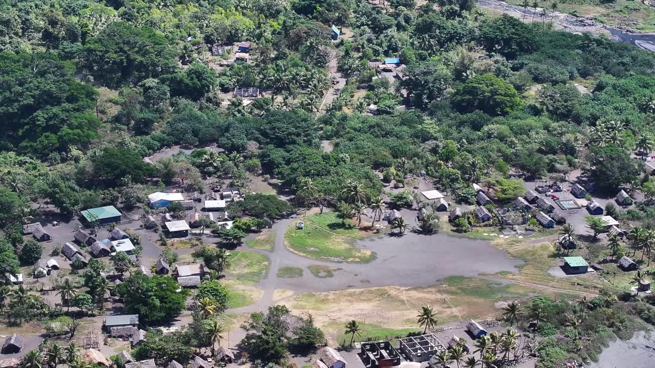 Ipikil village on Tanna Island volcanic coast, Vanuatu, Pacific Islands. Aerial drone