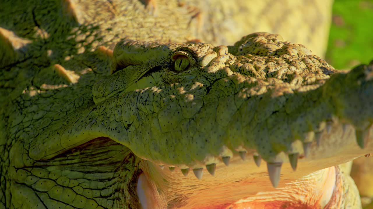 cocodrilo del nilo tomando el sol bajo la soleada orilla del nilo en uganda, sudáfrica.