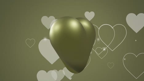 Animation-of-gold-and-white-hearts-floating-on-gold-background